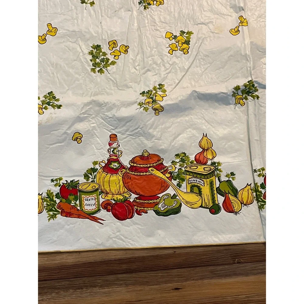 Vintage Vinyl Tablecloth Kitchen Garden Mushroom Vegetable Print Square 50x50